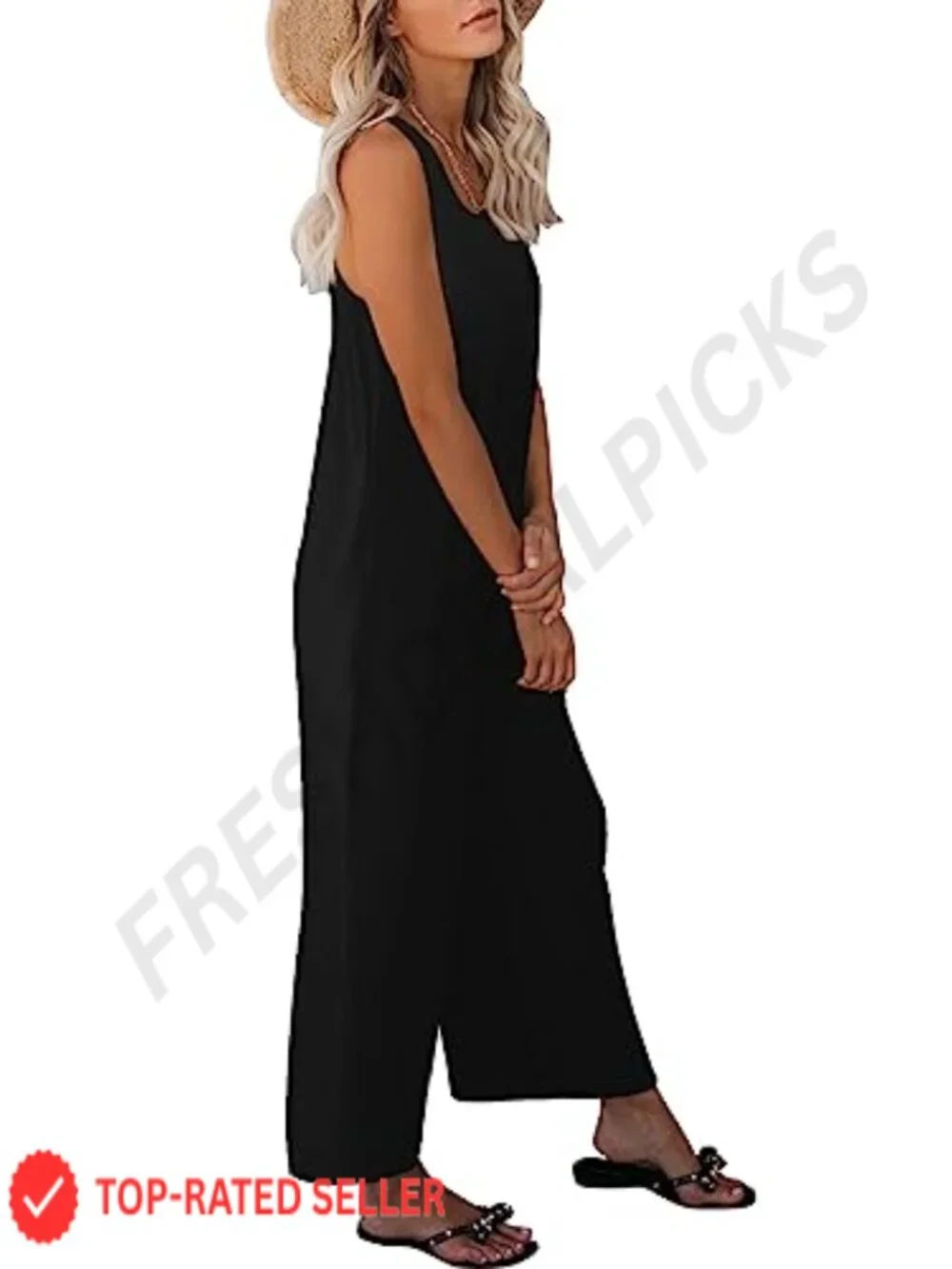 Women's Casual Loose Tank Jumpsuit Sleeveless Crewneck Wide Leg Romper with